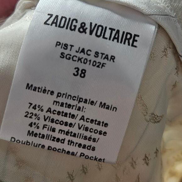 Zadig & Voltaire 38 White Gold Metallic Jaquard Star Pant Straight Leg Career - Picture 3 of 5
